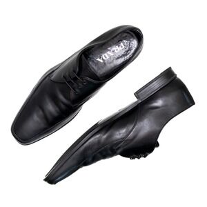 Prada Black Leather Dress Shoes Mens UK 10 US 11 Derby Lace Up Square Toe